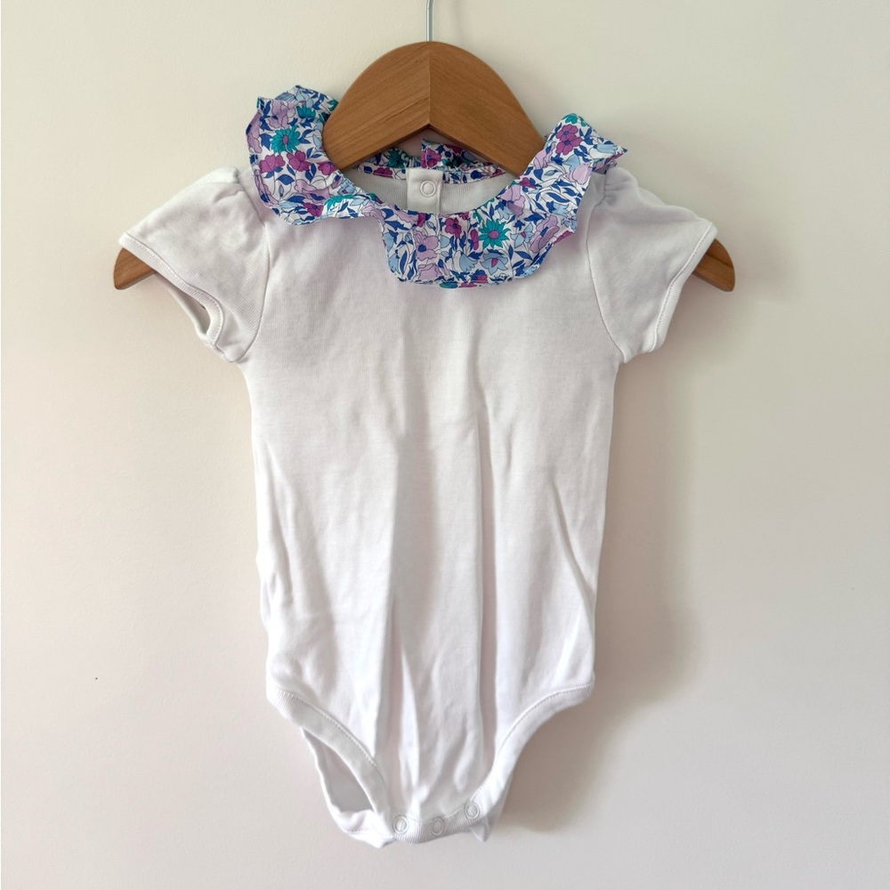 Jacadi White Onesie with Liberty of London collar